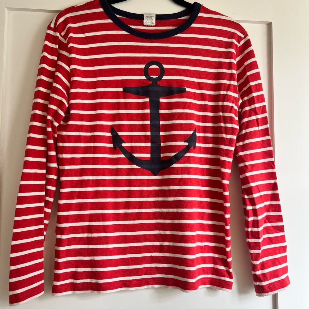J Crew - Crew Cuts - Nautical -Red & White striped crew neck Size 14